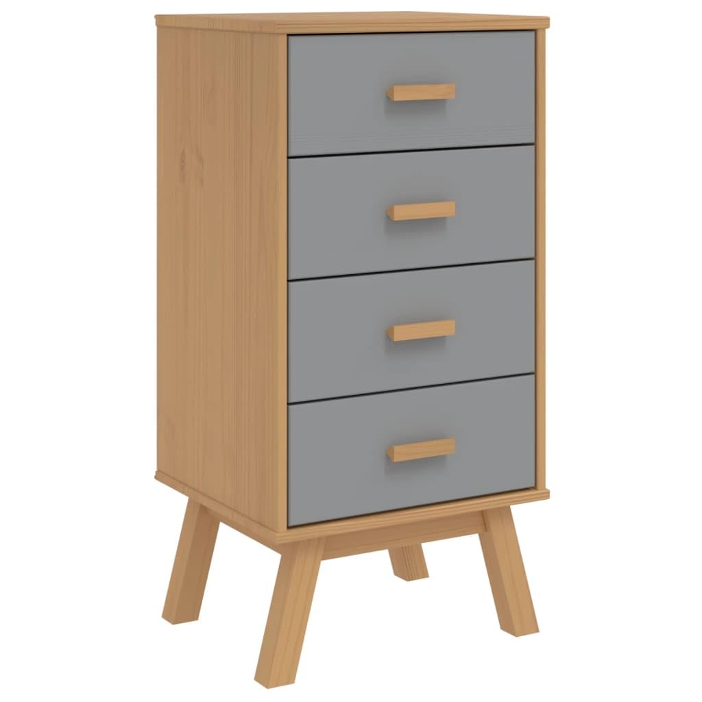 vidaXL Olden Bedside Cabinet - Scandinavian Solid Pine Wood Nightstand in Gray/Brown with 4 Drawers - 17.7&quot; x 15.4&quot; x 35.4&quot; for Bedroom Storage