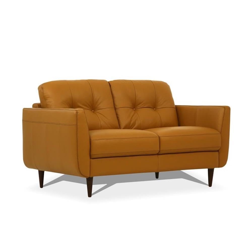 Acme Radwan Tufted Leather Loveseat in Caramel