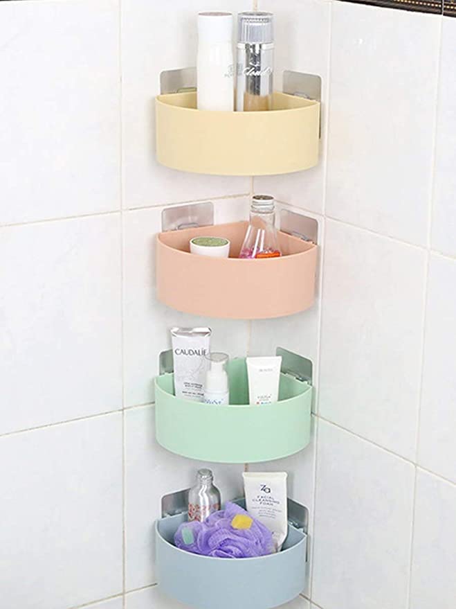 RAJA DHIRAJ 2 PCS Multipurpose Plastic Bathroom Shelves and Triangle Plastic Bathroom Corner Kitchen Bathroom Wall Holder Storag