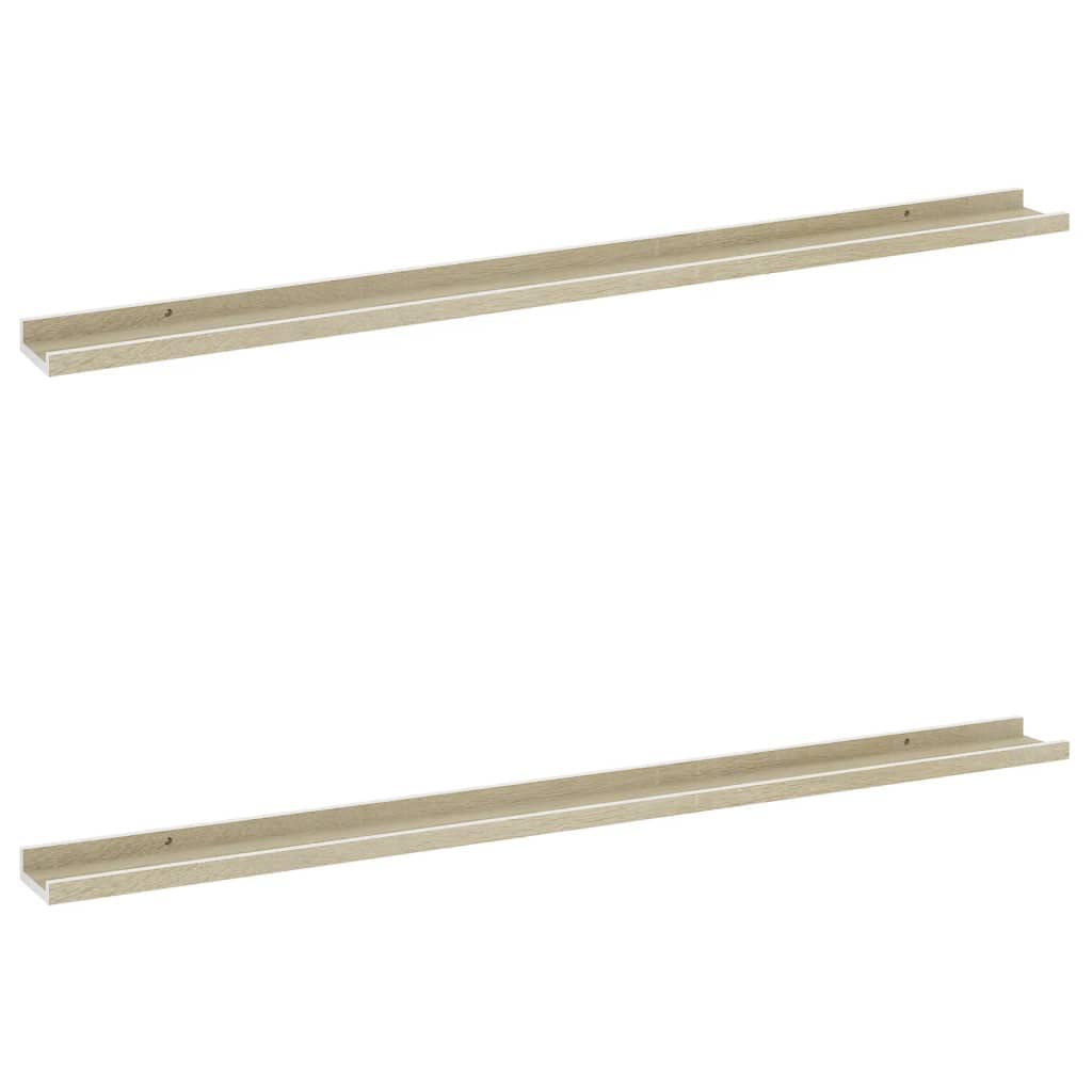 Wall Shelves -SKM Wall Shelves 2 pcs White and Sonoma Oak 45.3&quot;x3.5&quot;x1.2&quot;