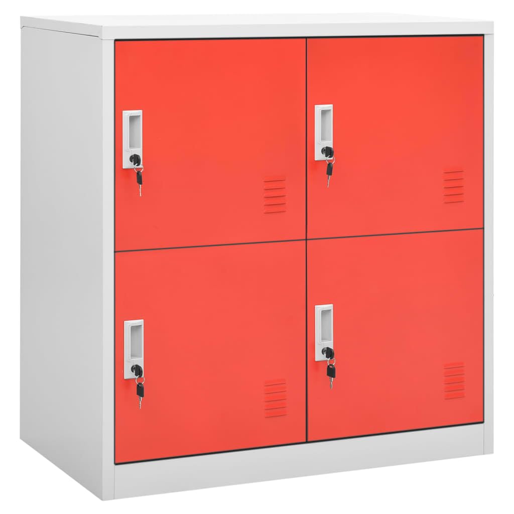 Vidaxl Locker Cabinet - Robust Steel Storage Organizer With 4 Lockers And Locking Mechanism - Light Gray And Red, 35.4'X17.7'X