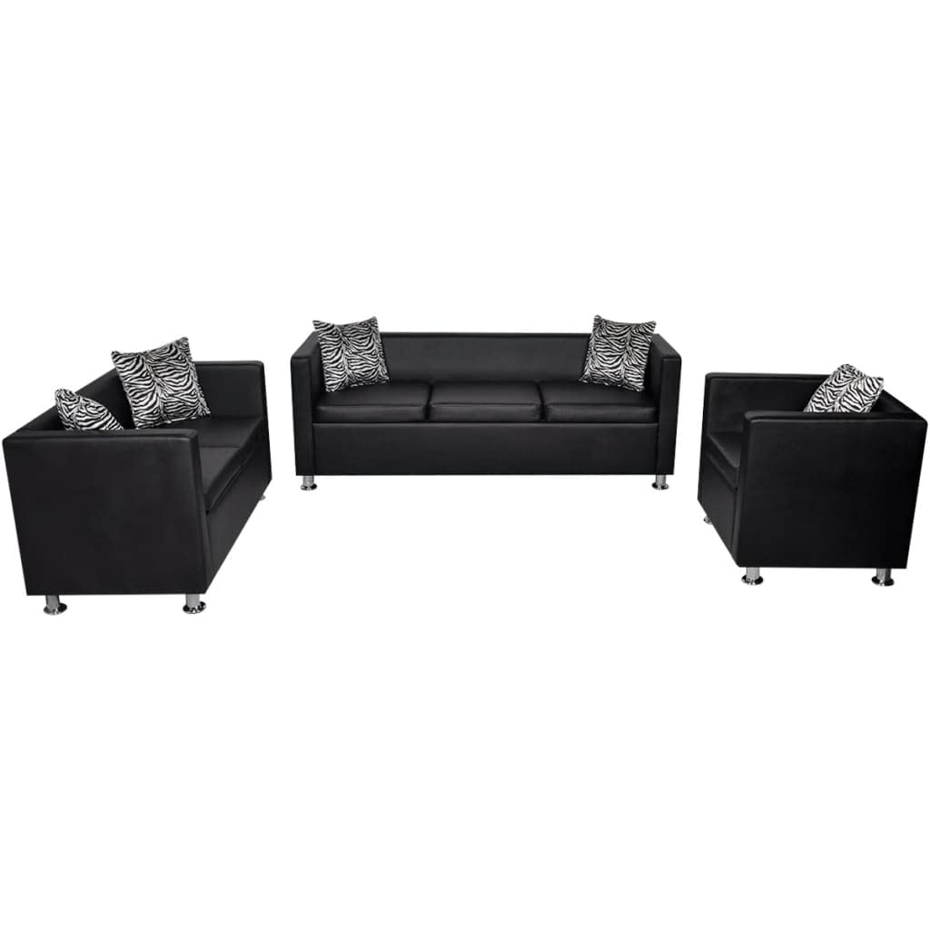 vidaXL 3 Seater 2 Seater Sofa and Cube Armchair Set Artificial Leather Black