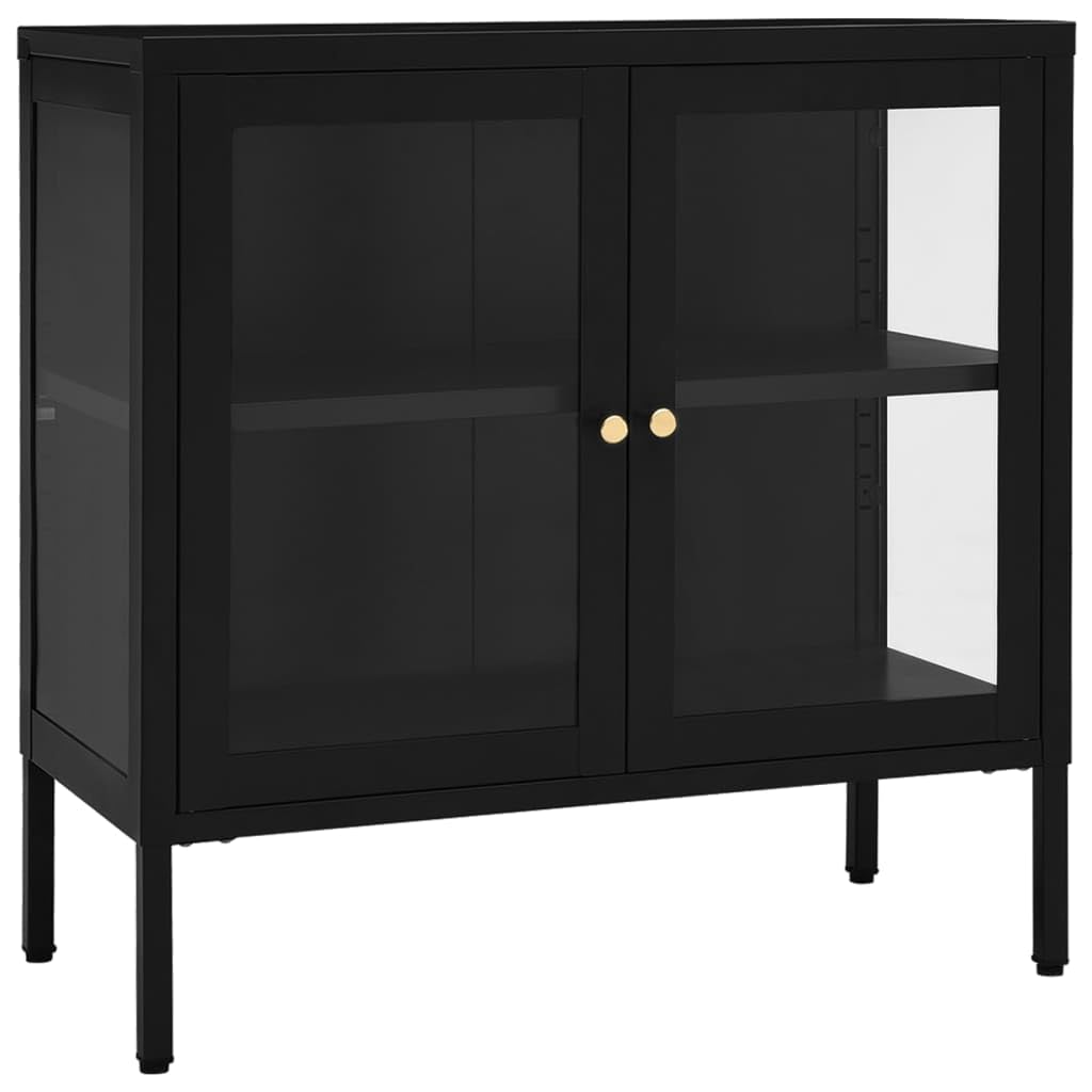 vidaXL Modern Sideboard with Glass Door - Black Steel Storage Cabinet with Adjustable Shelf and Feet - Ideal for Books, Magazines, DVDs, Decoratives