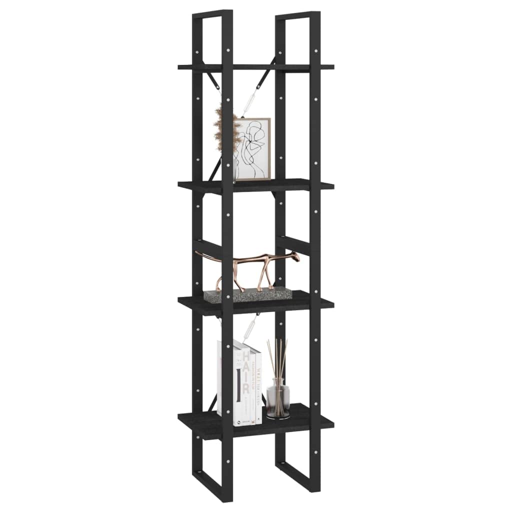 vidaXL 4-Tier Book Cabinet Black 15.7&quot;x11.8&quot;x55.1&quot; Solid Pine Wood