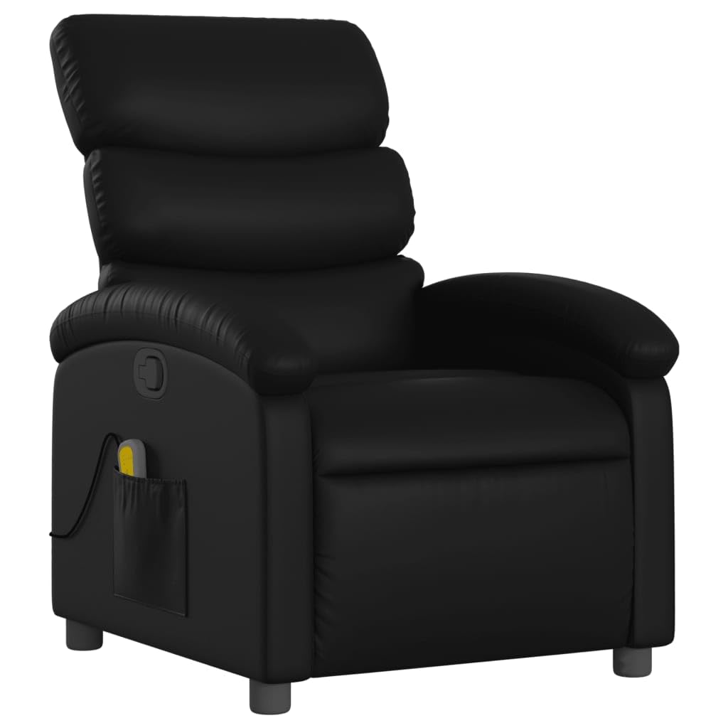 vidaXL Black Faux Leather Manual Recliner Chair with Vibration Massage Function, Adjustable Footrest and Backrest, Side Pocket, and Durable Wooden Frame