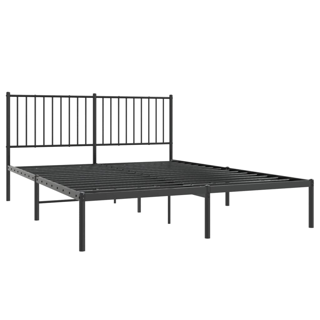 vidaXL 12-Inch Black Metal Queen Bed Frame with Headboard, Heavy-Duty Construction with Under-Bed Storage for Modern Bedroom, No Box Spring Needed & Easy Assembly, No Mattress