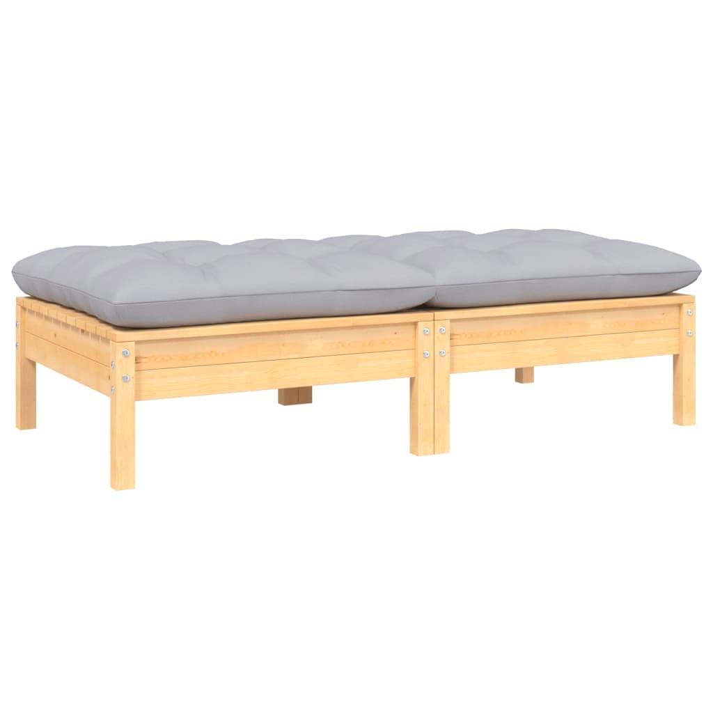 vidaXL Solid Pinewood 2-Seater Patio Sofa in Gray with Cushions - Versatile Modular Design for Customizable Outdoor Lounge Settings