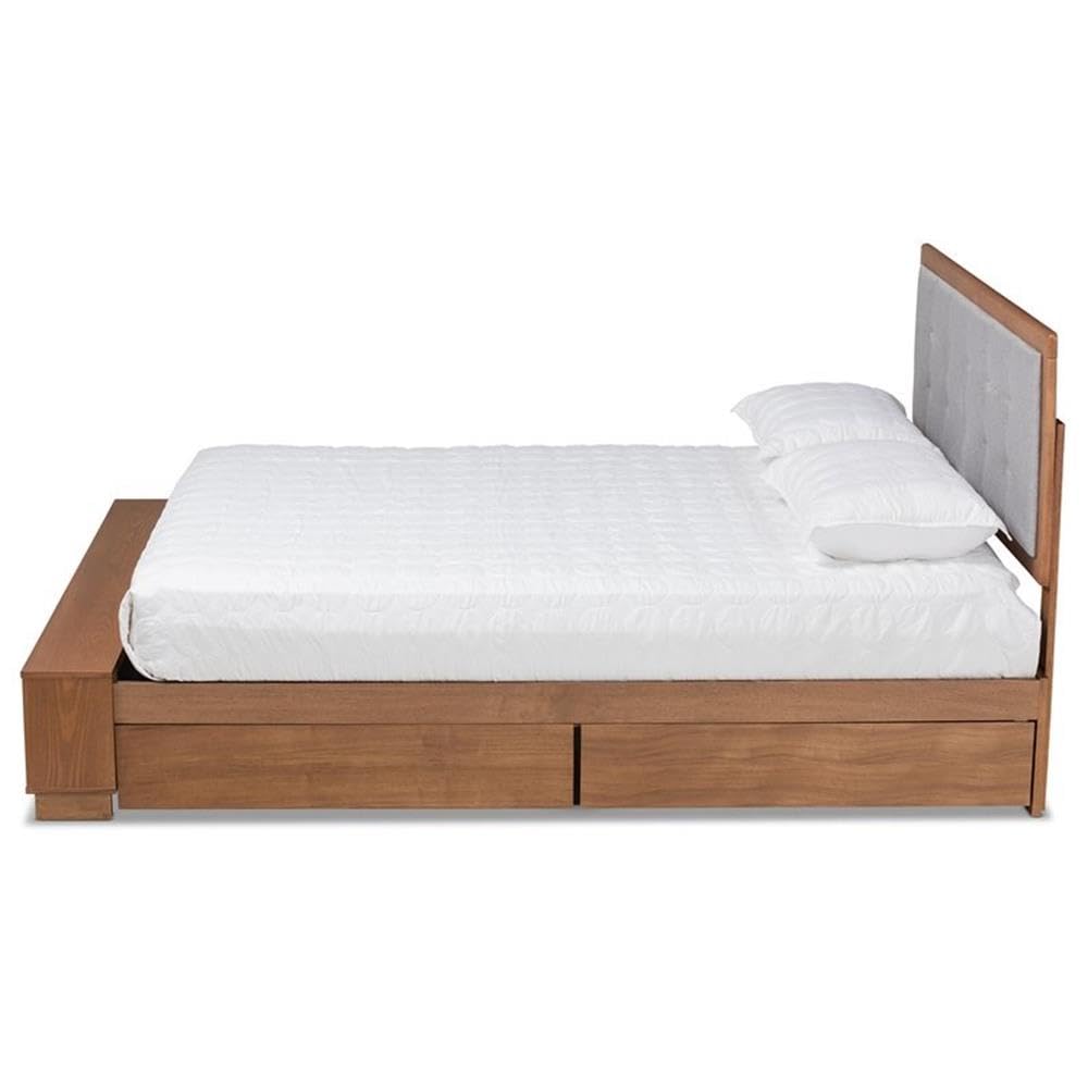 Baxton Studio Cosma Modern Transitional Ash Walnut Brown Finished Wood 4-Drawer Full Size Platform Storage Bed