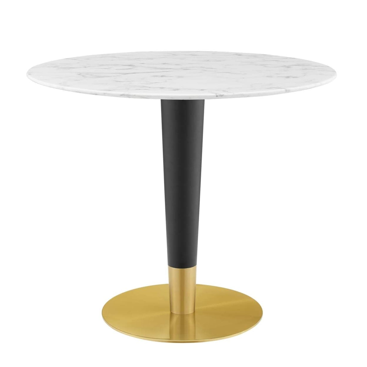 Modway Zinque Round Artificial Marble 36&quot; Dining Table in Gold White