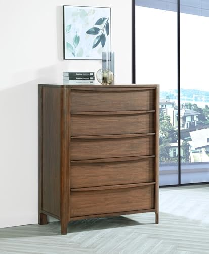 Coaster Home Furnishings Maderia Transitional Wood 5-Drawer Bedroom Chest of Drawers Chiffonier Clothing Storage Cabinet Bedroom Armoire Tall Dresser Organizer Unit Walnut 223325