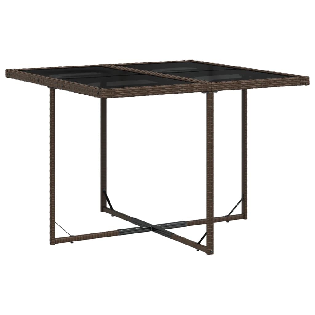 vidaXL 9 Piece Patio Dining Set - Brown PE Rattan with Cushions - Outdoor/Garden Furniture: Rectangle Table with Glass Top & Foldable Chairs for Space-Saving Storage