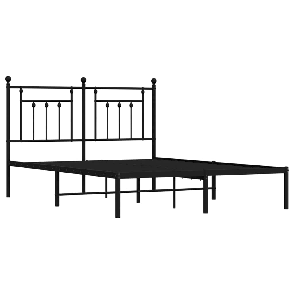 vidaXL 12 Inch Black Queen Bed Frame with Headboard, Sturdy Metal Platform Bed Frame & Slats, Extra Under Bed Storage, No Box Spring Needed, Without Mattress