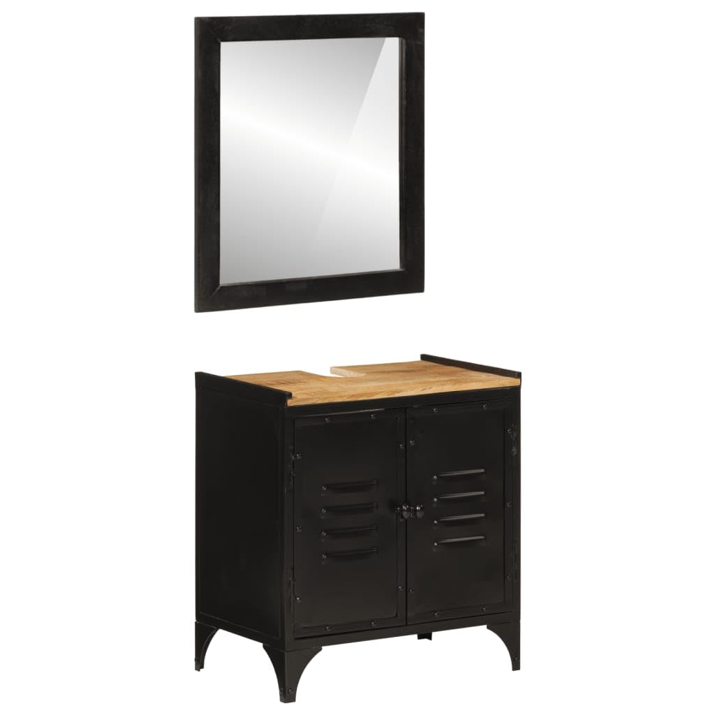 vidaXL 2 Piece Bathroom Furniture Set Iron and Solid Wood Mango