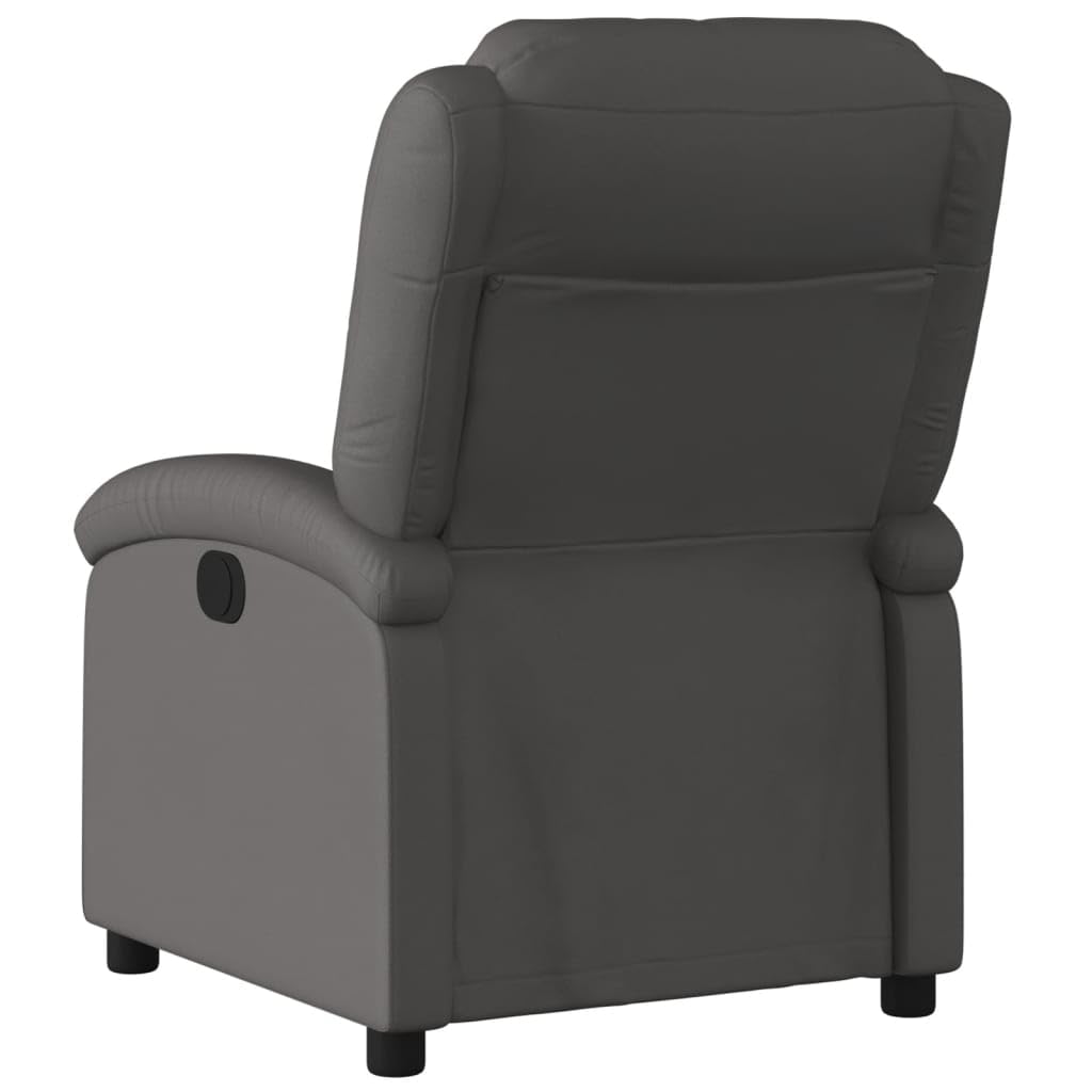vidaXL Recliner Chair Gray Real Leather Reclining Armchair - Manual Adjustable Footrest & Backrest Recliner with Side Pocket for Living Room/Office