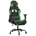 vidaXL Adjustable Gaming Chair with Footrest - Black and Green Faux Leather - Ergonomic Design - Lightweight & Durable - Modern Style Gaming Chair