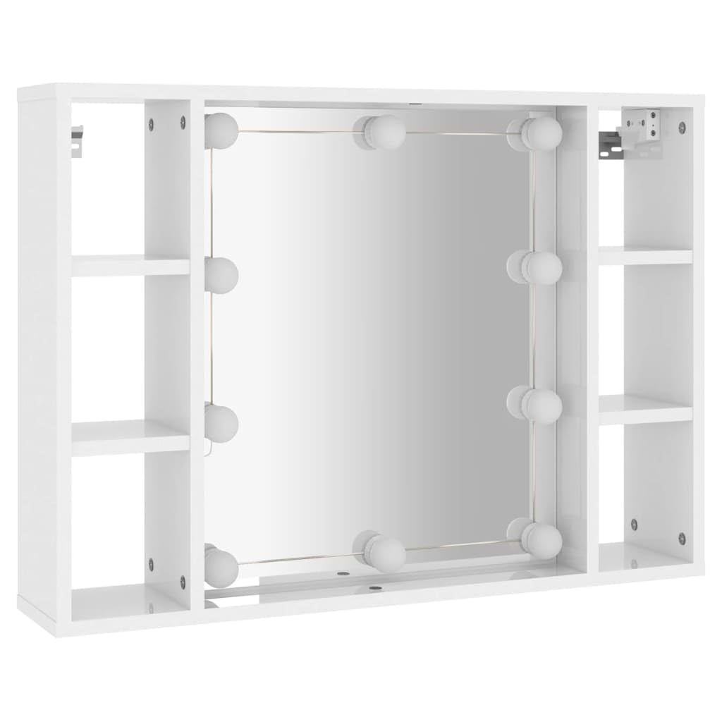 vidaXL Mirror Cabinet with LED High Gloss White 29.9&quot;x5.9&quot;x21.7&quot;