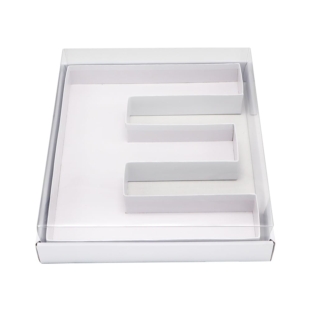 WENPACK 12 Cardboard Letter Shaped Mache Decorative Strawberries Fillable Sweets Candy Box with Clear Lid (White, E)