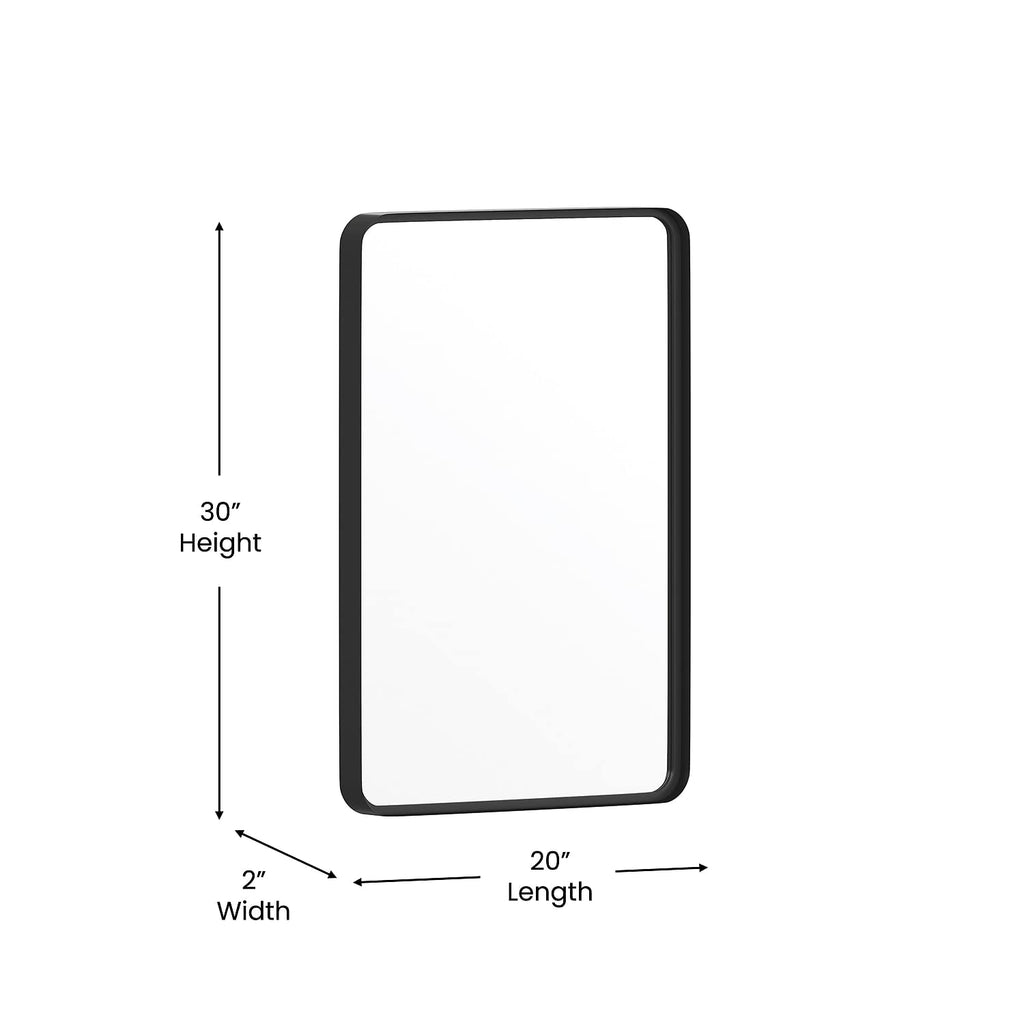 Flash Furniture Janinne Rectangle Wall Mirror - Matte Black Accent Mirror - 20" X 30" Vanity Mirror - For Bathroom, Vanity, Entryway, Dining Room, & Living Room