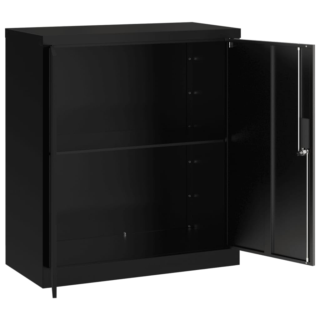 vidaXL File Cabinet Lockable Metal Storage Cabinet with Doors Black Steel