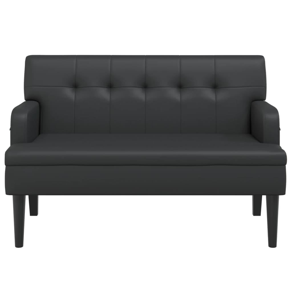 vidaXL 44" W Small Loveseat, Faux Leather Sofa with Armrests & Wooden Feet, Modern 2 Seater Couch for Small Spaces, Ideal for Living Room & Bedroom, Black