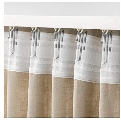 Ikiriska Curtain Tape with Hooks Silver for Ceiling Track System or Rods (100" Panel)