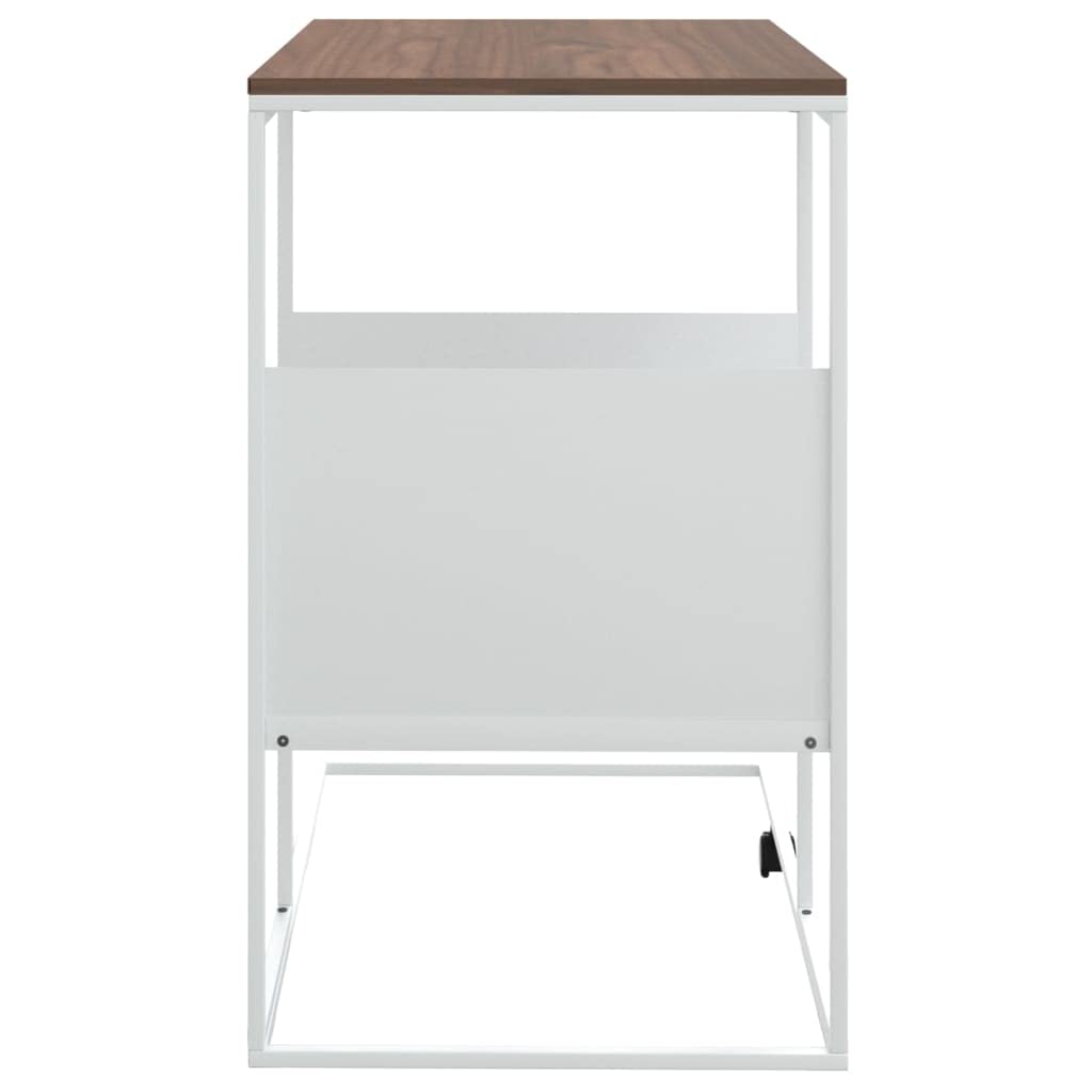 vidaXL Side Table in Engineered Wood with Iron Frame – C-Shaped Table with Storage Shelf - Compact and Convenient for Sofa, Bed Placement - White and Brown