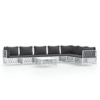 vidaXL 8-Piece Outdoor Patio Lounge Set - White Steel Frame, Durable Woven Fabric Material, Thickly Padded Cushions, Backrest for Extra Comfort and Modular Design