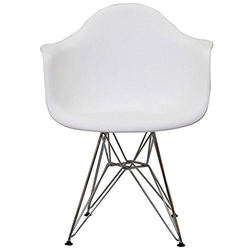 Modway Paris Modern Steel Metal Dining Armchair In White Finish