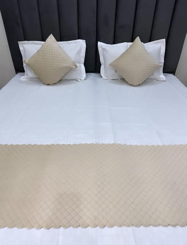 Femfairy 200Tc Solid Quilted Holland Velvet 1 Bed Runner With Matching 2 Cushion Covers Decorative Set For Bedrooms/Hotel Rooms/