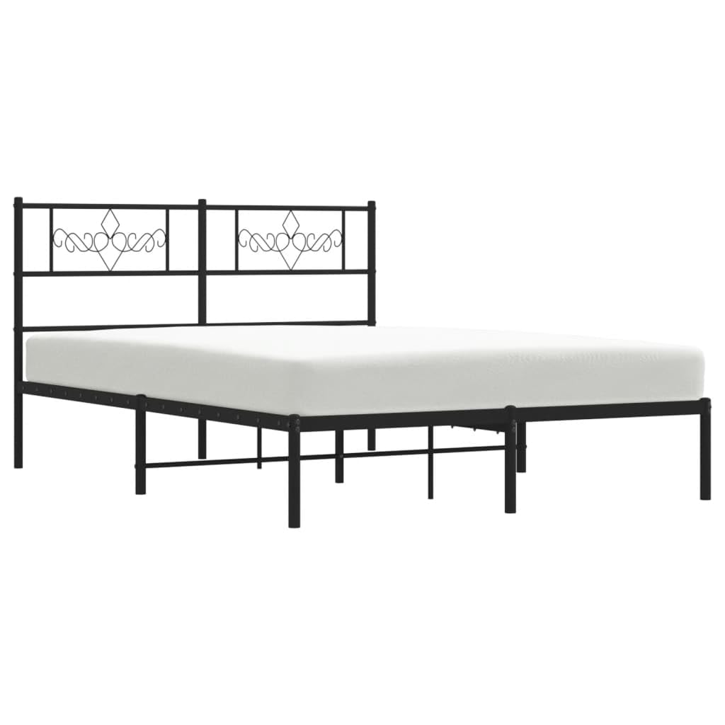 vidaXL 12 Inch Modern Black Queen Bed Frame with Headboard, Sturdy Metal Platform Bed Frame & Slats, Extra Under Bed Storage, No Box Spring Needed, Without Mattress