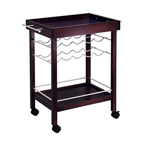 Ergode Wood Jeston Entertainment Cart | Stylish, Elegant, Durable | Ample Surface Space, Storage Drawers, Shelves | Removable Wine Holder | (92329-VV)