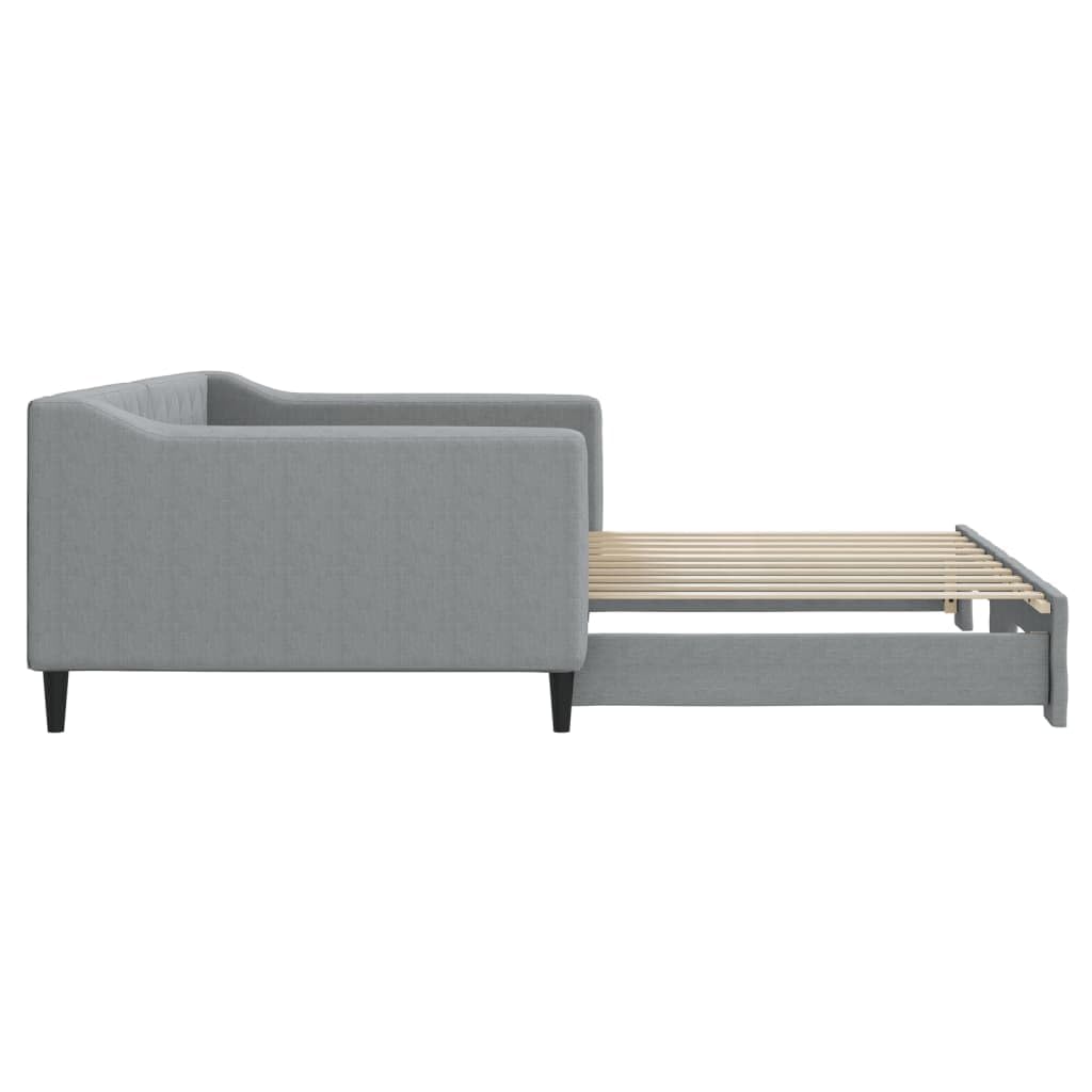 vidaXL Daybed with Trundle in Light Gray Fabric - Contemporary Guest Bed/Sofa for Living Room or Bedroom - Solid Wood and Metal Frame