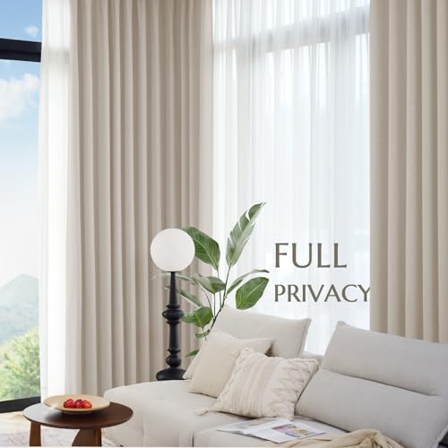 Jinchan Linen Textured 50% Blackout Curtain 108 Inches Long For Living Room Curtain Extra Long White Curtain Thermal Insulated Grommet Top Window Drape For Bedroom Curtain 1 Panel Stone White