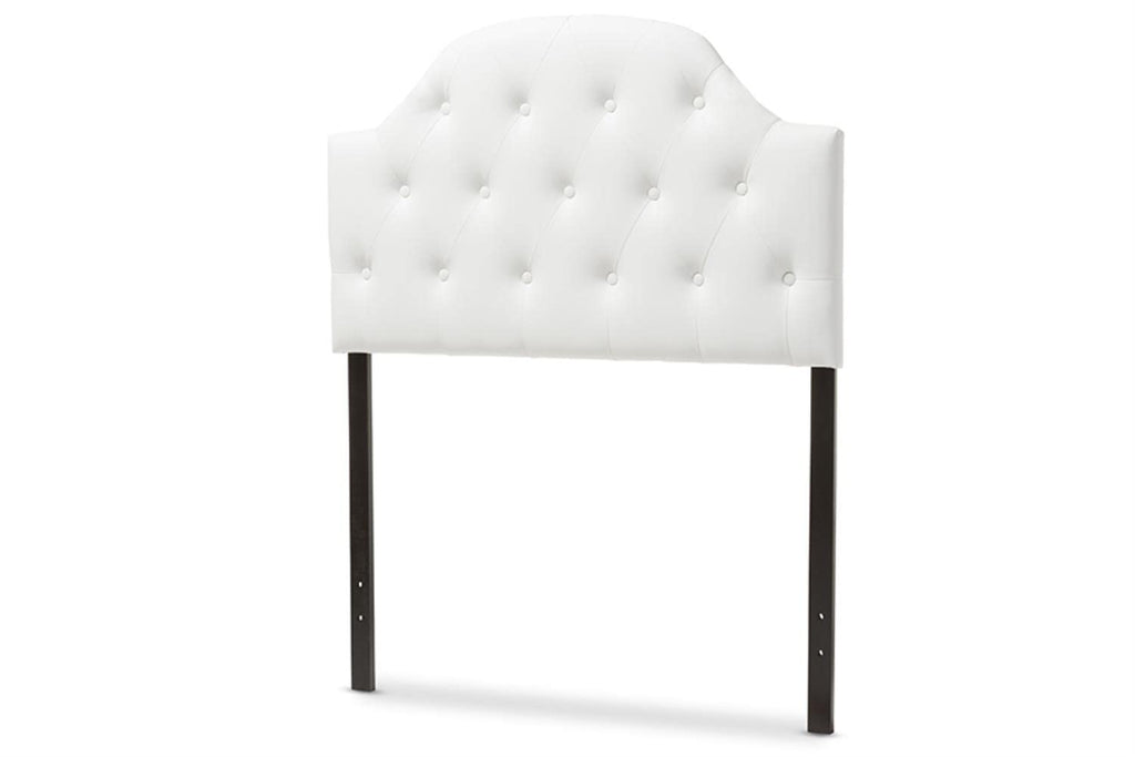 Baxton Studio Morris Modern and Contemporary White Faux Leather Upholstered Button-Tufted Scalloped Twin Size Headboard