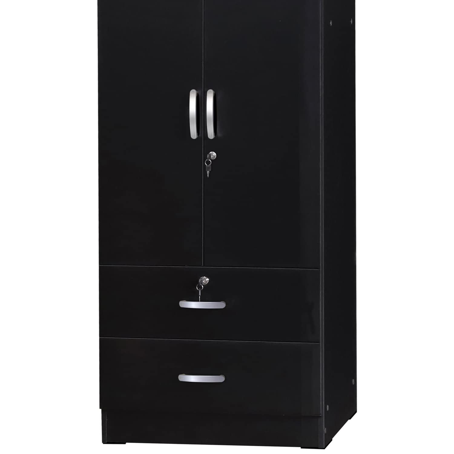 Better Home Products Grace Wood 2-Door Wardrobe Armoire with 2-Drawers in Black