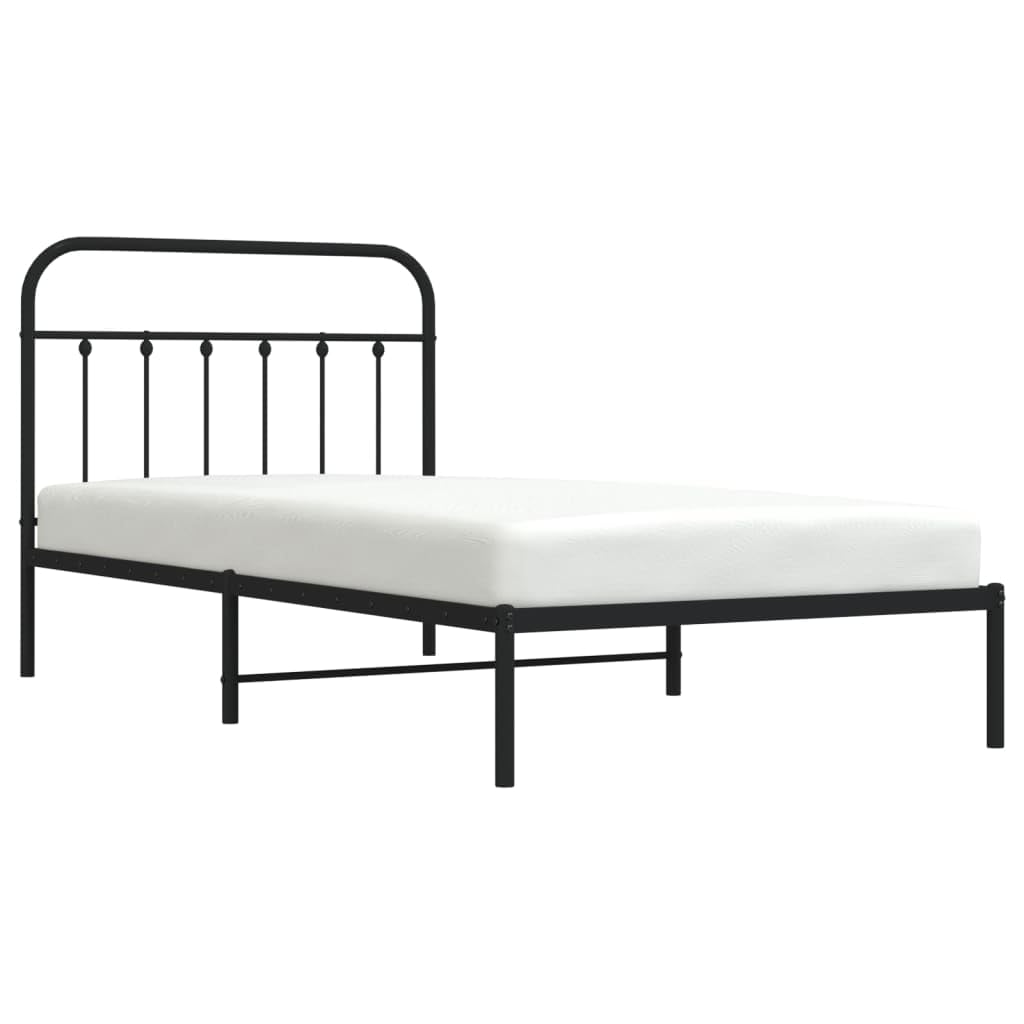 vidaXL 12 Inch Twin XL Metal Bed Frame with Headboard, No Box Spring Needed, Noise Free Platform Bed Frame with Steel Slats, Easy Assembly, Under Bed Storage, Minimalist, Black