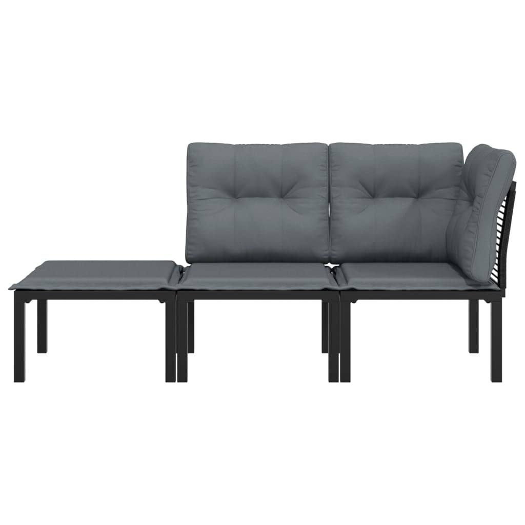 vidaXL 3 Piece Patio Furniture Set - Black Poly Rattan, Powder-Coated Steel Frame, Weather-Resistant, with Comfortable Backrest and Modular Design