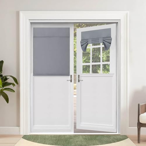 Outdoorlines Blackout French Door Curtains, Privacy Thermal Insulated Tie Up Glass Shades, Easy To Install Tricia Window Drapes, Front Door Curtain, W26 X L40 Inch, Grey, 2 Panels
