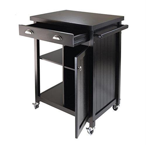 Ergode Julia Kitchen Cart - Sleek & Modern Design, Granite Top, Metal Basket, Removable Tray, Casters, Ample Storage, Black Finish. Dimensions: 22.6' W x 16' D x 34.1' H. (20727-VV)
