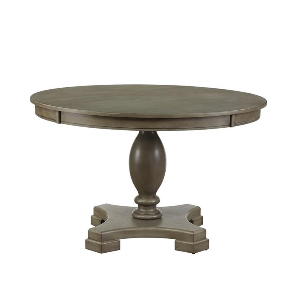 Acme Waylon Round Wooden Top Dining Table with Single Pedestal in Gray Oak