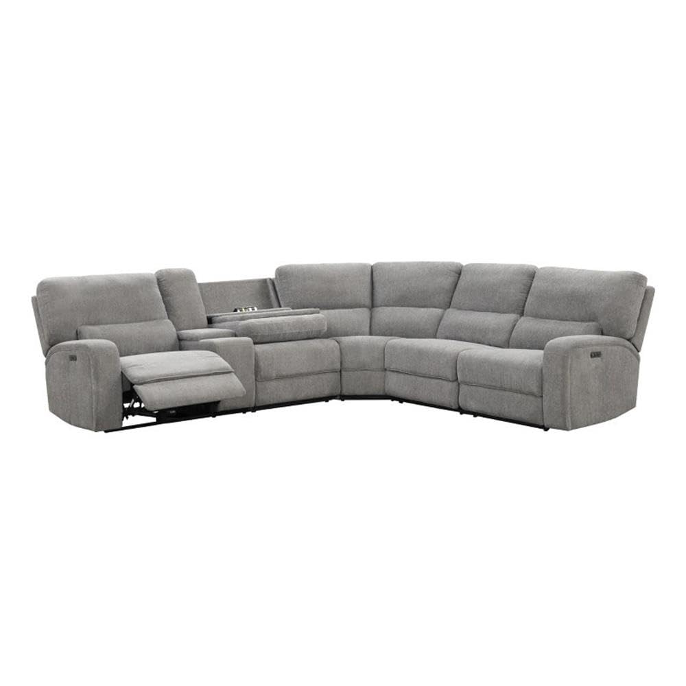 Lilola Home Anthony 114&quot; Light Gray Chenille Fabric Pwr Reclining Sectional USB Strg Cuphldr