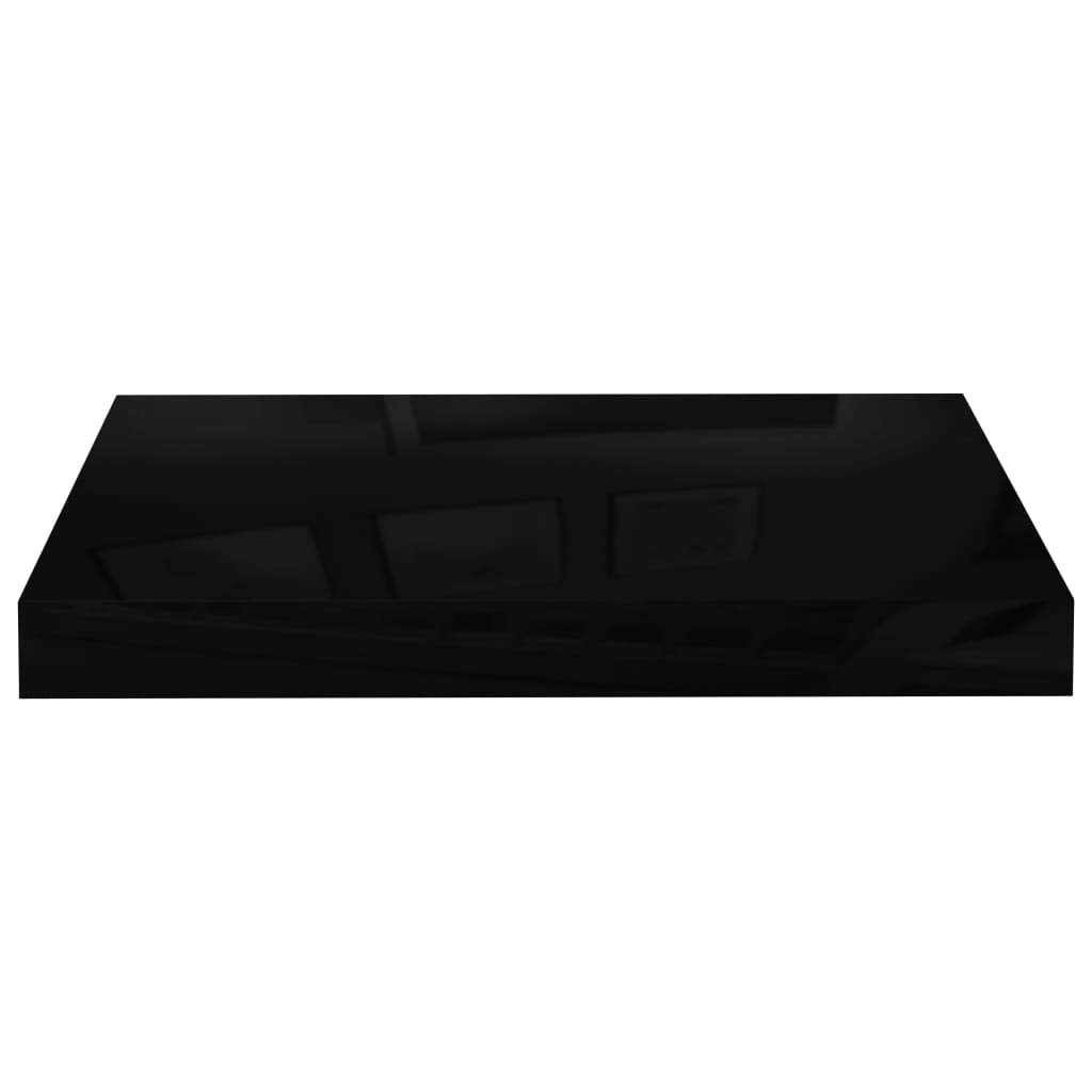 vidaXL Modern MDF Floating Wall Shelf with Metal Frame, High Gloss Black Finish, Invisible Mounting System, 15.7&quot;x9.1&quot;x1.5&quot; Size