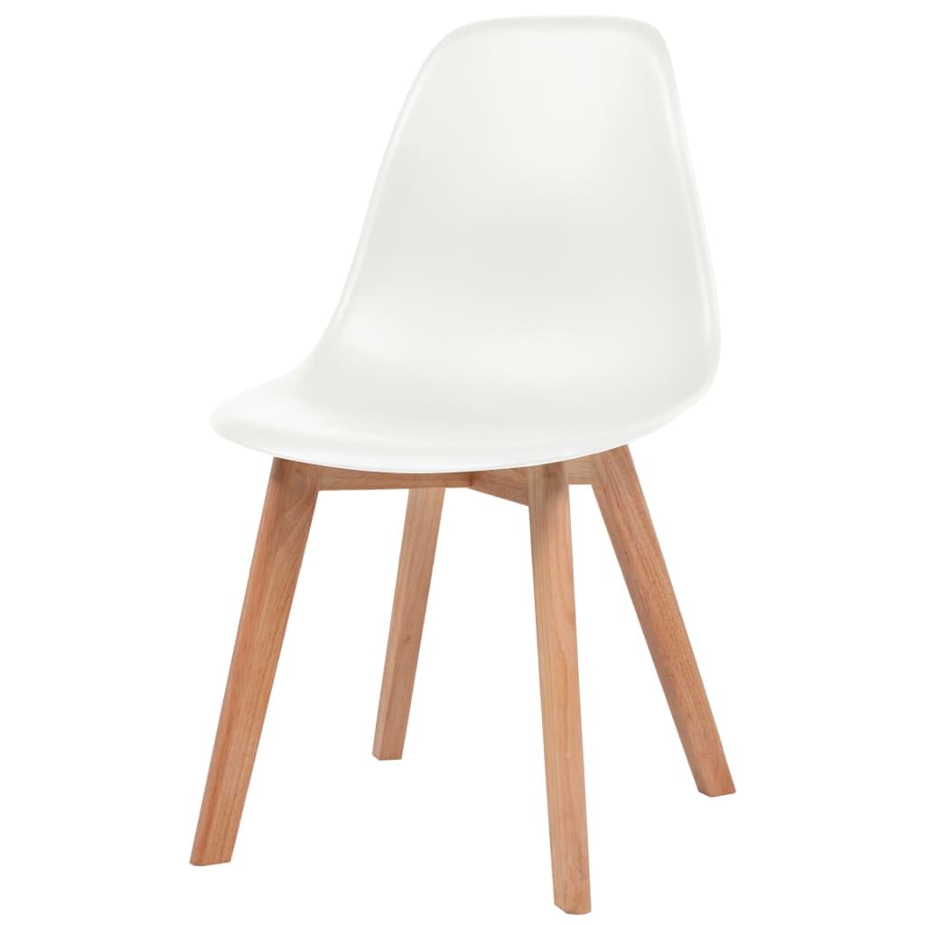 vidaXL 6-Pack Scandinavian Style Dining Chairs, White Plastic with Ergonomic Design and Rubberwood Legs