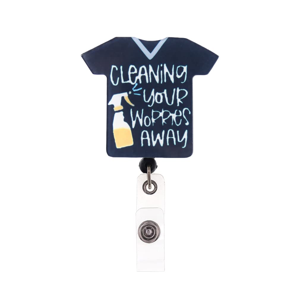 Retractable Badge Holder Cleaning Your Worries Away Acrylic Badge Reel,Nurse Badge Reels Id Badge Holder
