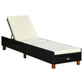 vidaXL Sunbed with Adjustable Backrest and Thick Cushion - Weather-Resistant PE Rattan and Sturdy Acacia Wood Legs - Versatile & Comfortable Outdoor Furniture, Black