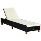 vidaXL Sunbed with Adjustable Backrest and Thick Cushion - Weather-Resistant PE Rattan and Sturdy Acacia Wood Legs - Versatile & Comfortable Outdoor Furniture, Black