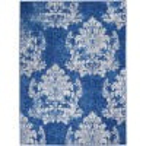 HomeRoots Navy Ivory 100% Polypropylene 6’ x 9’ Navy and Ivory Damask Area Rug