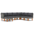vidaXL 7-Piece Patio Lounge Set in Poly Rattan and Solid Eucalyptus Wood - Powder-Coated Steel Structure with Weather-Resistant Cushions in Anthracite Gray
