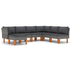 vidaXL 7-Piece Patio Lounge Set in Poly Rattan and Solid Eucalyptus Wood - Powder-Coated Steel Structure with Weather-Resistant Cushions in Anthracite Gray