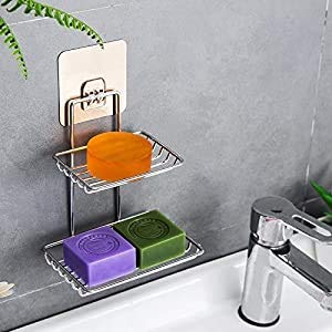 Zinley Wall Mounted Double Layer soap Dish Holder Stainless Steel Wall Hanging Soap Storage Rack for Kitchen Bathroomwith Self
